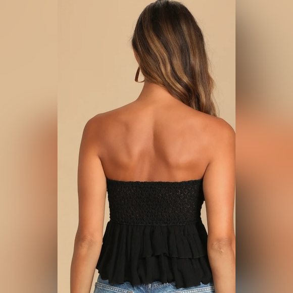 Free People Adella Corset Cami Black Lace Tiered Strapless Crop Top Size XS Boho - Picture 3 of 11
